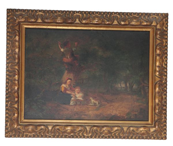 EARLY 19TH CENTURY IN THE MANNER OF GEORGE MORLAND (1762-1804) - A FAMILY IN A FOREST GLADE