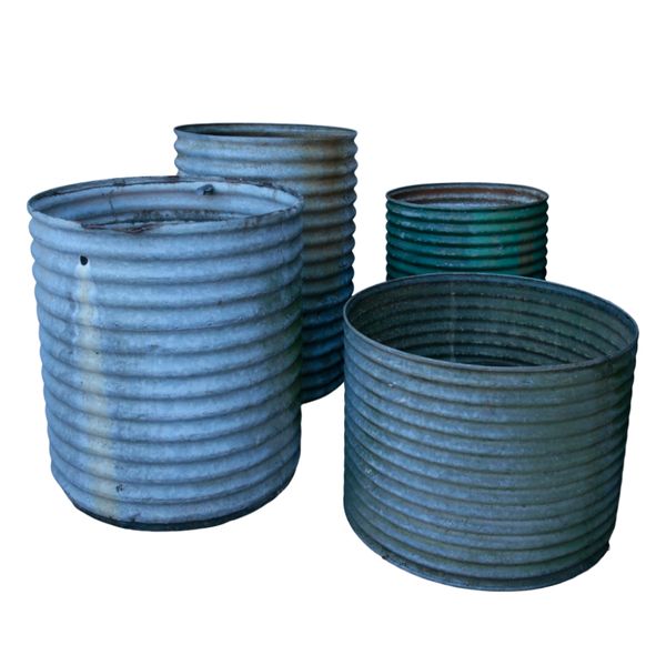 FOUR CORREGATED METAL WATER BUTTS