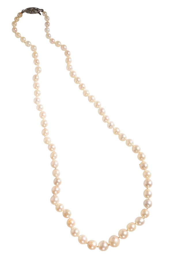 A SINGLE STRAND GRADUATED CULTURED PEARL NECKLACE