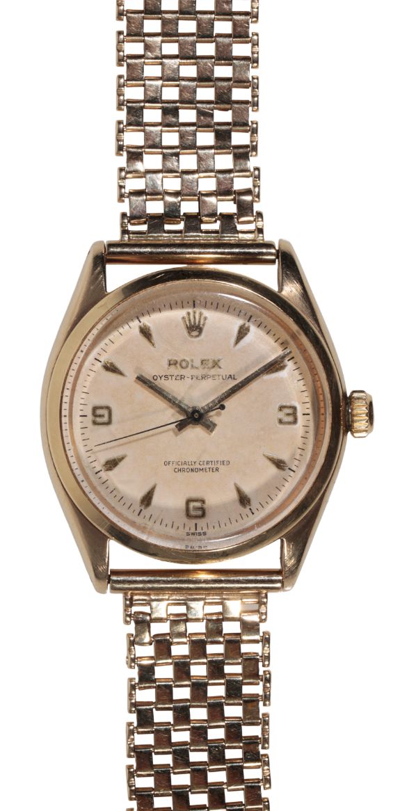 ROLEX OYSTER PERPETUAL: A GENTLEMAN'S 9CT GOLD BRACELET WATCH