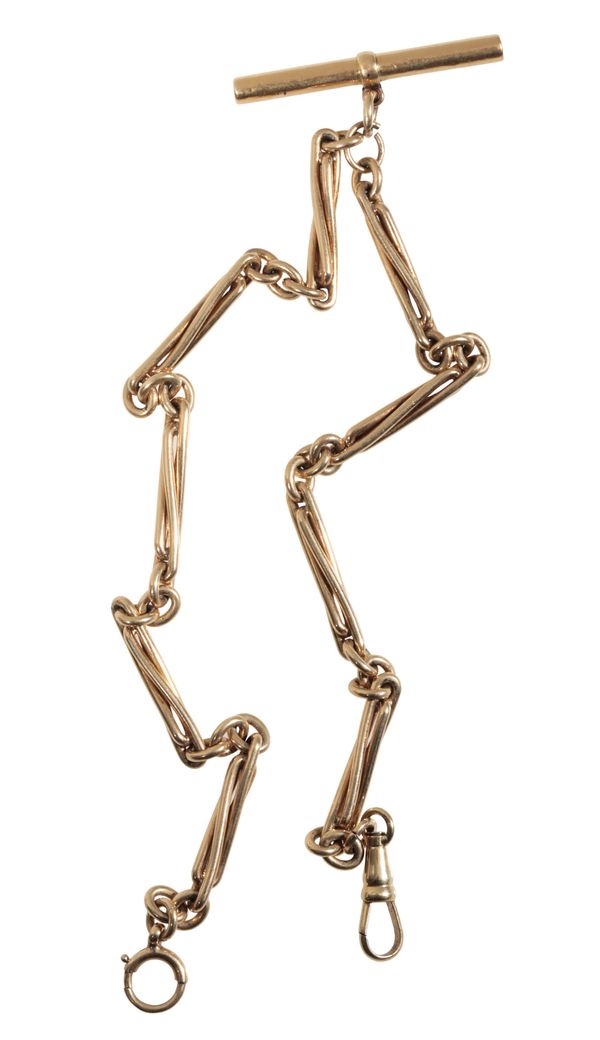 AN UNMARKED YELLOW GOLD FOB CHAIN