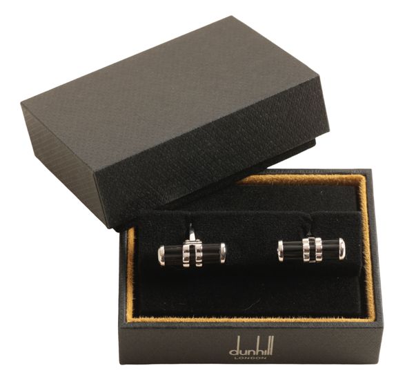 DUNHILL: A PAIR OF GENTLEMAN'S SILVER CUFFLINKS