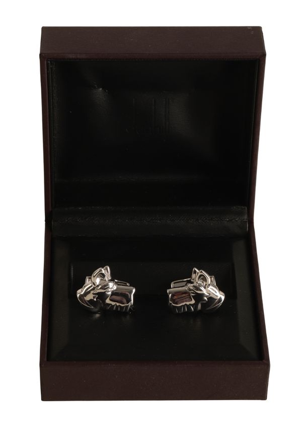 DUNHILL: A PAIR OF GENTLEMAN'S SILVER CUFFLINKS