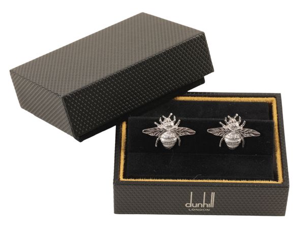 DUNHILL: A PAIR OF GENTLEMANS SILVER CUFFLINKS