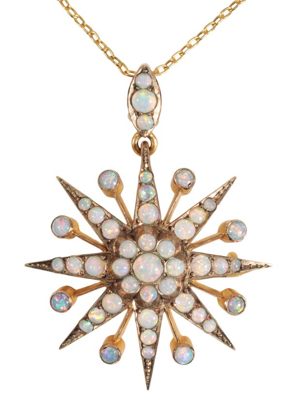 AN OPAL STARBURST BROOCH/PENDANT NECKLACE