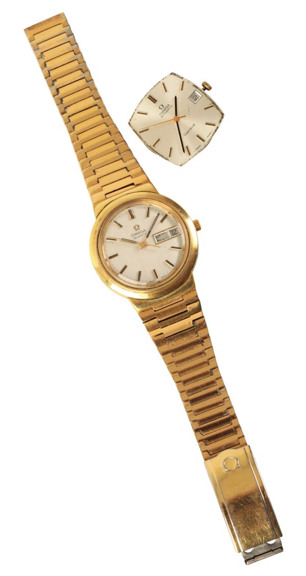 OMEGA QUARTZ: A GENTLEMAN'S GOLD-PLATED BRACELET WATCH