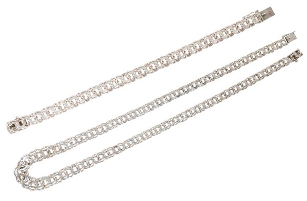 A CONTINENTAL SILVER FANCY CHAIN LINK NECKLACE AND BRACELET