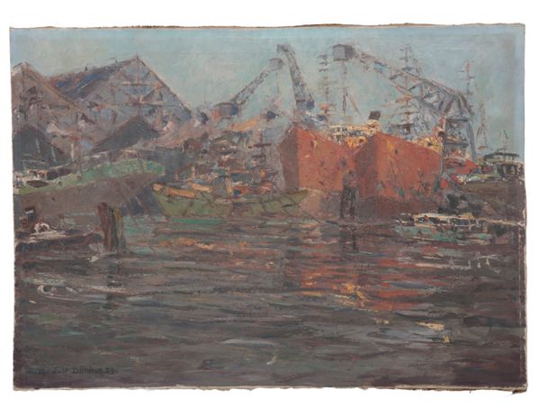 RUDOLF DORING (1888-1969) - INDUSTRIAL HARBOUR SCENE