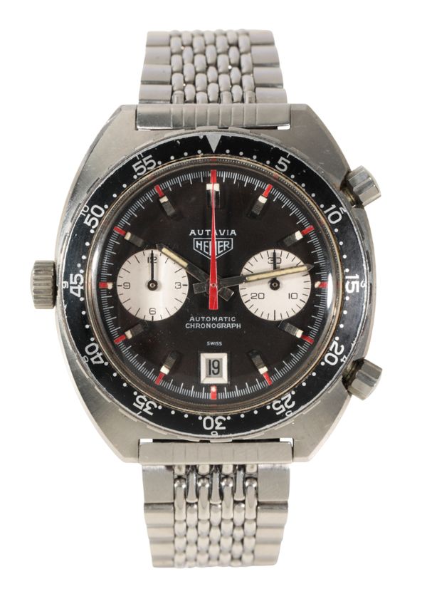 HEUER AUTAVIA "BIG RED MARKER": A GENTLEMAN'S STAINLESS STEEL CHRONOGRAPH WATCH