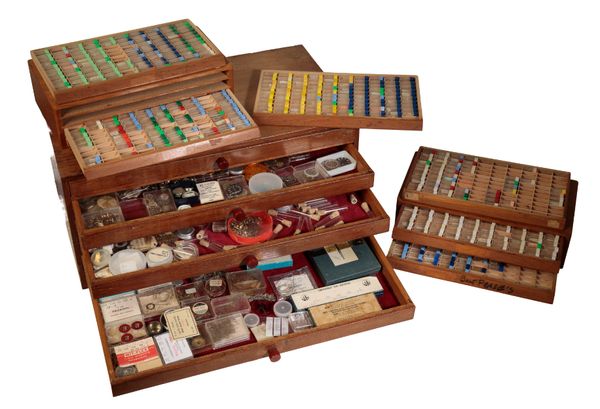 A VINTAGE WATCHMAKER'S OAK CHEST