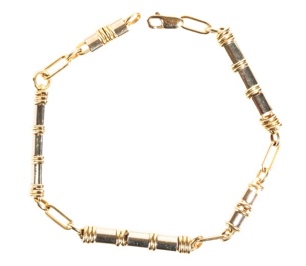 A YELLOW GOLD TUBE-LINK BRACELET