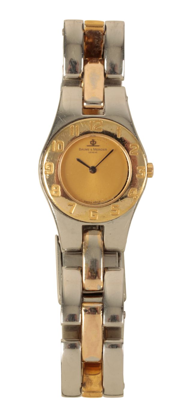 BAUME & MERCIER: A LADY'S STAINLESS STEEL AND GOLD-PLATED BRACELET WATCH