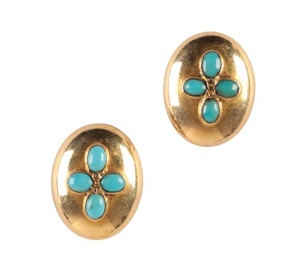 A PAIR OF GOLD TURQUOISE EAR STUDS
