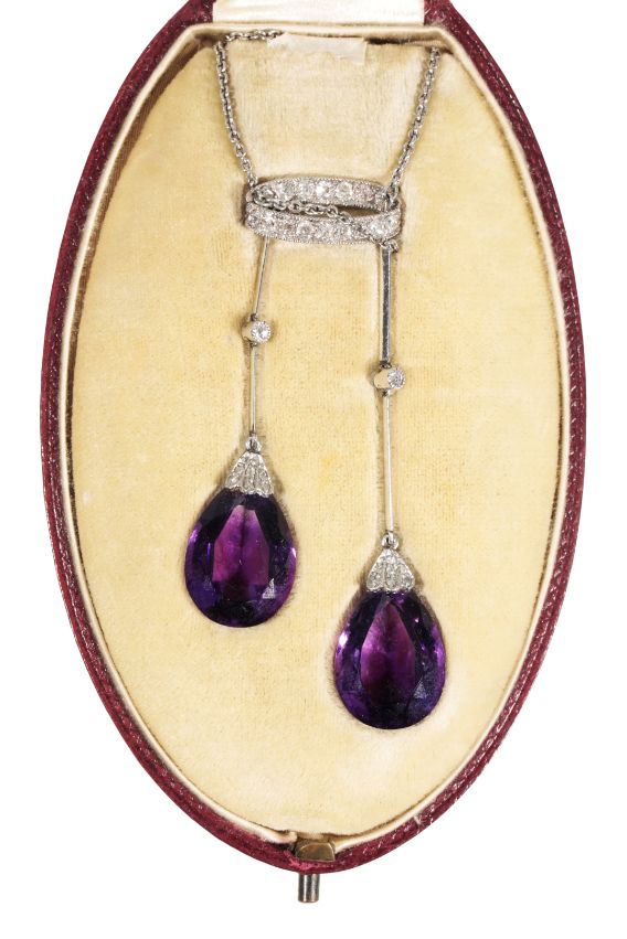 A BELLE EPOQUE AMETHYST AND DIAMOND NECKLACE