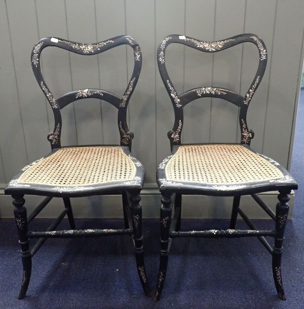 A PAIR OF VICTORIAN EBONISED AND MOTHER-OF-PEARL DECORATED CHAIRS