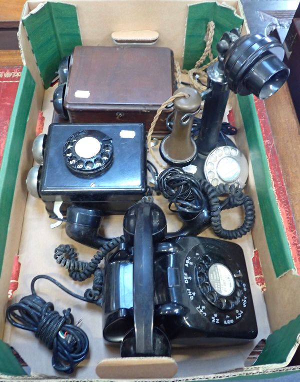 THREE VINTAGE TELEPHONES: A 'CANDLESTICK' TYPE (WITH DIAL)