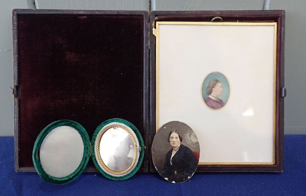 MINIATURE WATERCOLOUR PORTRAIT IN A LEATHER CASE