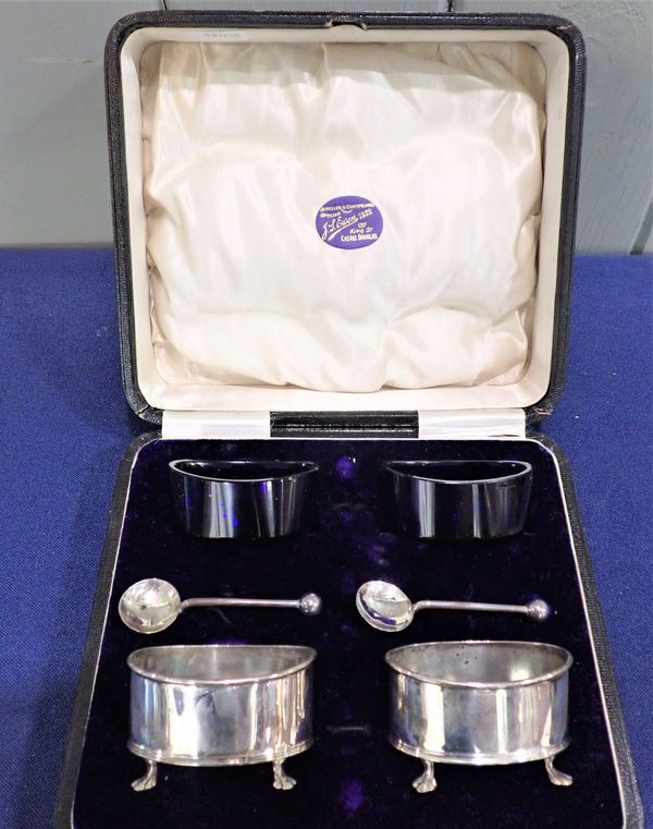 PAIR OF SILVER SALTS WITH SPOONS