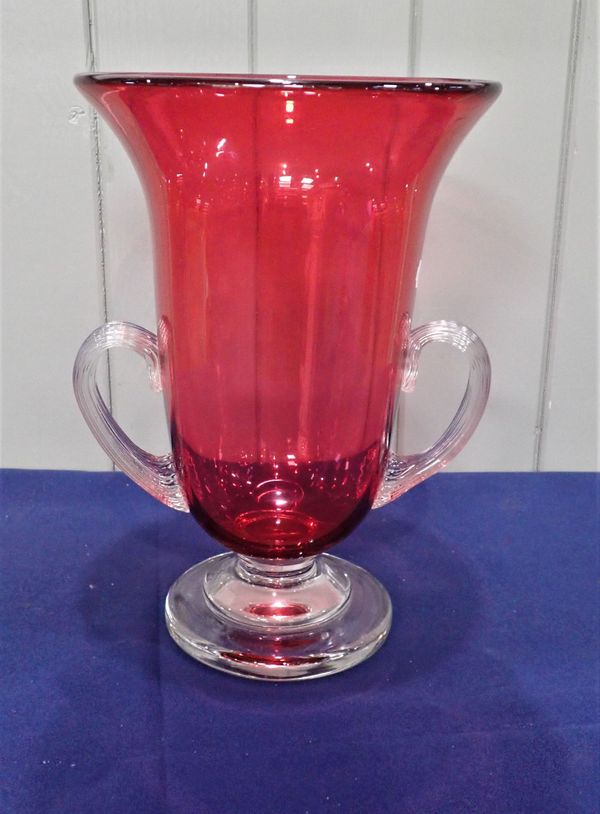 A LARGE CRANBERRY GLASS VASE