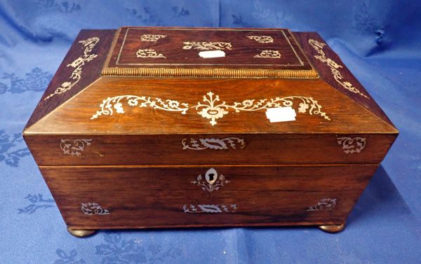 REGENCY ROSEWOOD AND MOTHER OF PEARL INLAID WORK BOX