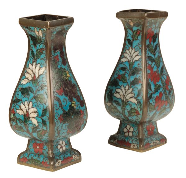 A PAIR OF CHINESES CLOISONNE SQUARE VASES