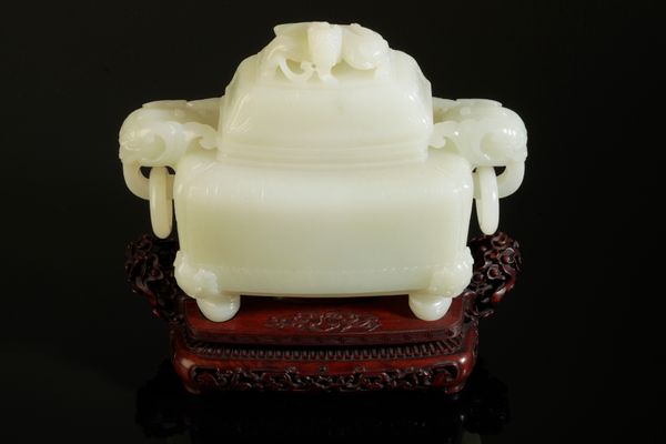 A CHINESE 'WHITE' JADE CENSER AND COVER