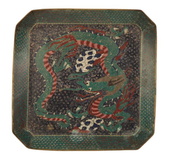 A JAPANESE CLOISONNE CANTED SQUARE TRAY