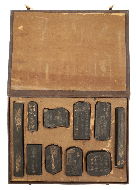 A CASED SET OF TEN CHINESE INKSTONES