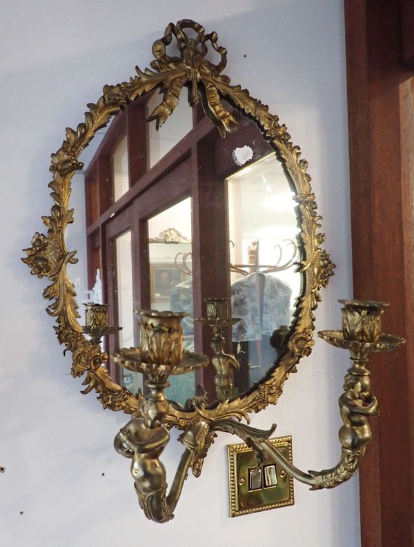 A GILT BRASS ROCOCO STYLE GIRANDOLE