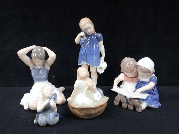 BING & GRONDHAL PORCELAIN FIGURES - BROTHER AND SISTER READING AND STANDING GIRL