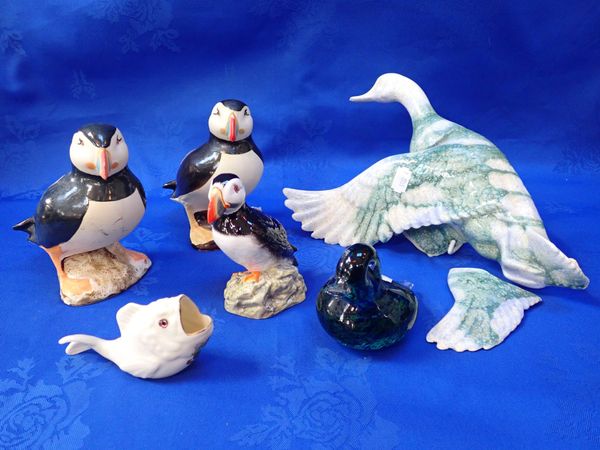 TWO JOHN BOURDEAUX POTTERY PUFFINS