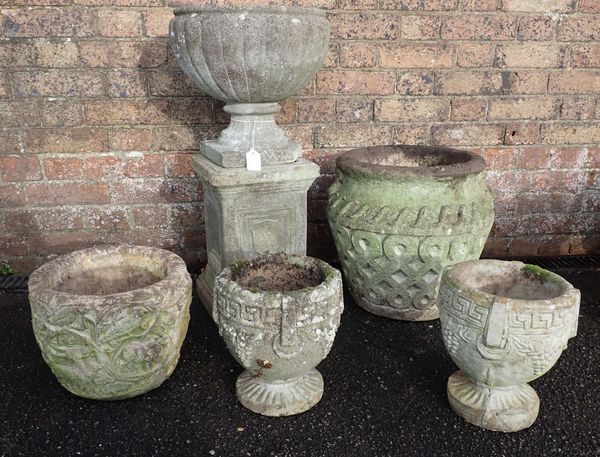 A COLLECTION OF RECONSTITUTED GARDEN PLANTERS