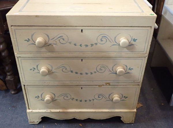 A 19TH CENTURY PAINTED PINE CHEST OF DRAWERS