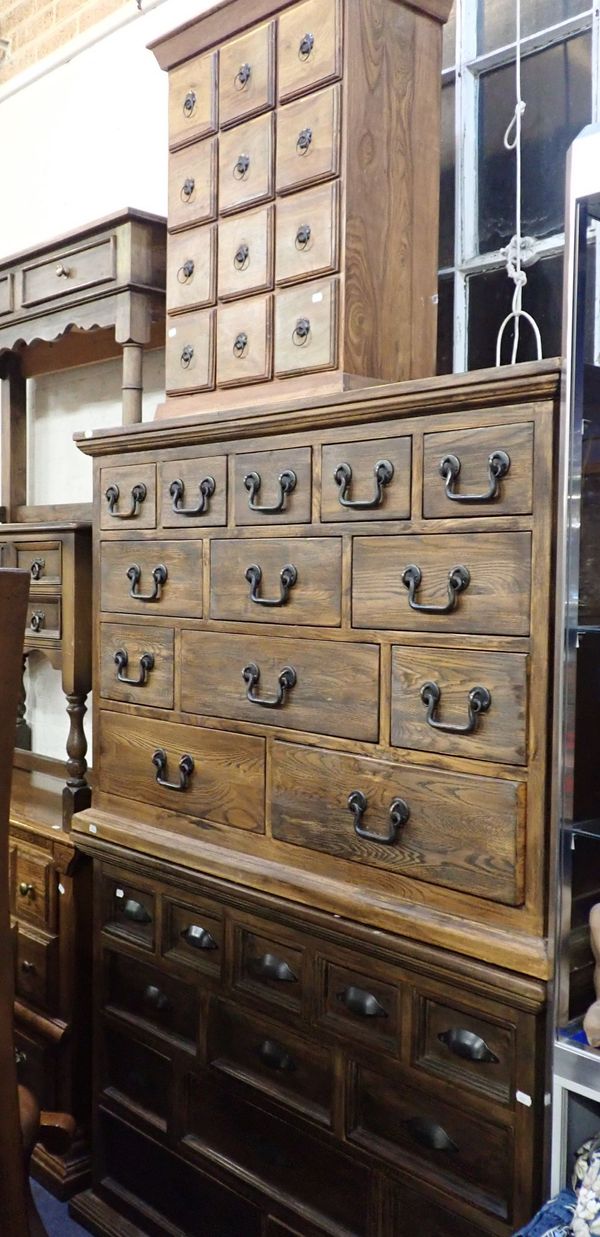 TWO SETS OF STAINED DRAWERS