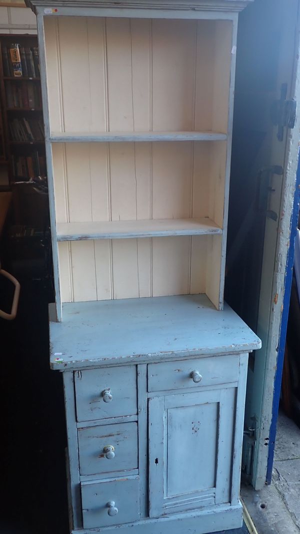A SMALL PAINTED KITCHEN DRESSER