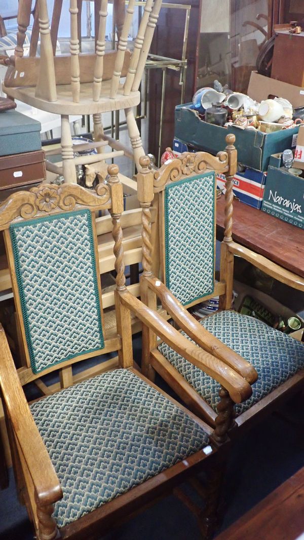 A PAIR OF 1920S LIGHT OAK  ARMCHAIRS