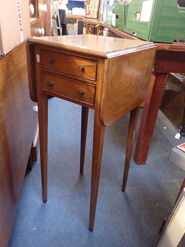 A SMALL MAHOGANY WORKTABLE, WITH DROP FLAPS