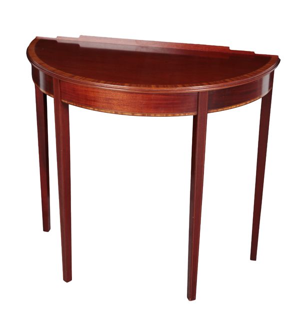 A GEORGE III STYLE MAHOGANY DEMI-LUNE SIDE TABLE