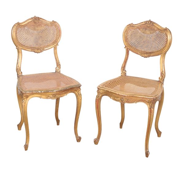 A PAIR OF LOUIS XV STYLE GILTWOOD SIDE CHAIRS