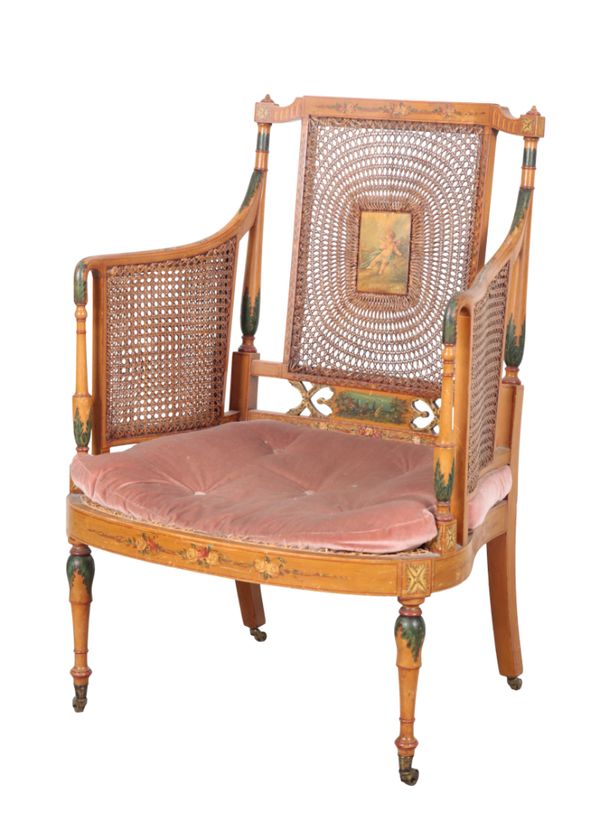 AN EDWARDIAN PAINTED ARMCHAIR