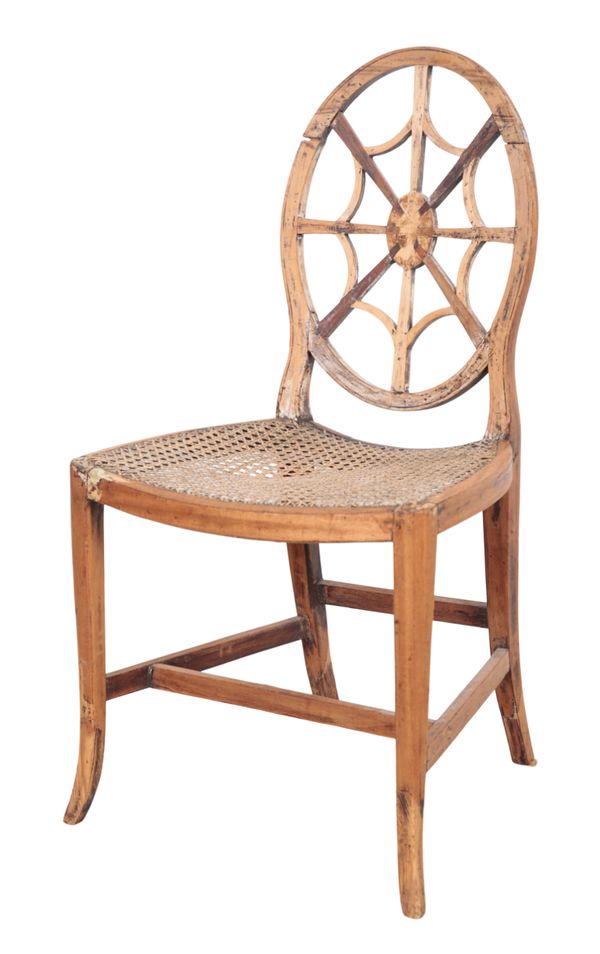 A STRIPPED BEECHWOOD OCCASIONAL CHAIR OF SHERATON STYLE