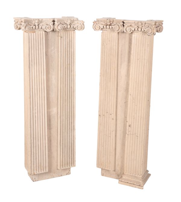A PAIR OF PAINTED PINE FLUTED ARCHITECTURAL PILASTERS