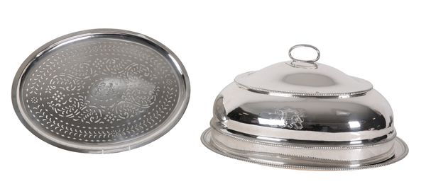 A GEORGE III SILVER OVAL MEAT DISH AND MAZARINE