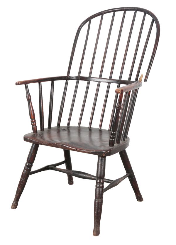 A STAINED AND PAINTED WOOD WINDSOR ARMCHAIR