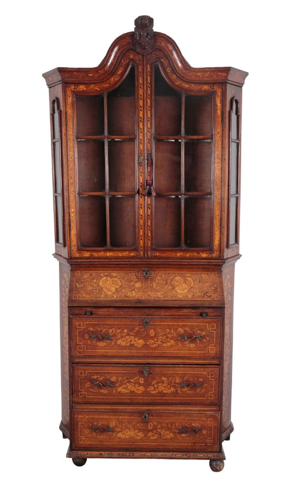 A DUTCH INLAID OAK SECRETAIRE BOOKCASE