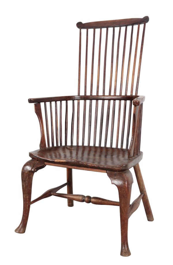 AN 18TH CENTURY ELM TWO TIER STICK BACK WINDSOR CHAIR