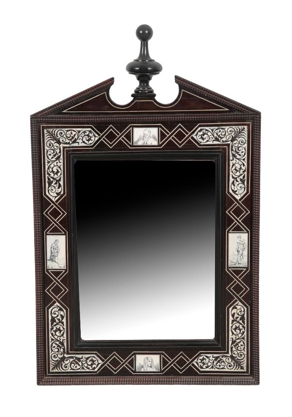 AN ITALIAN EBONY AND IVORY INLAID MIRROR