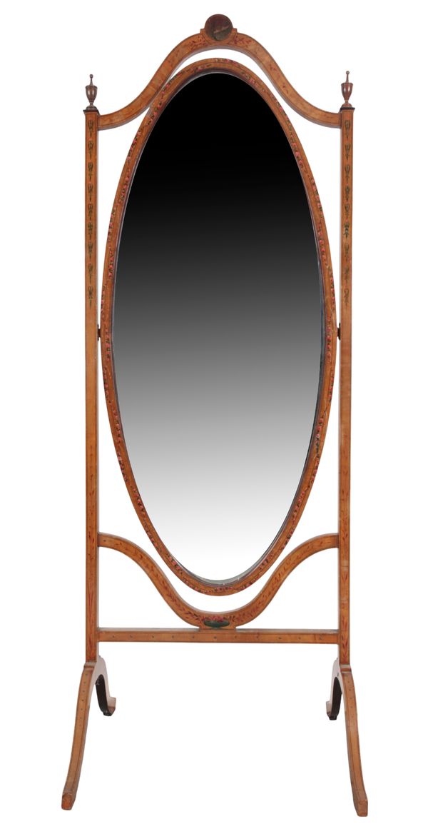 AN EDWARDIAN PAINTED CHEVAL MIRROR