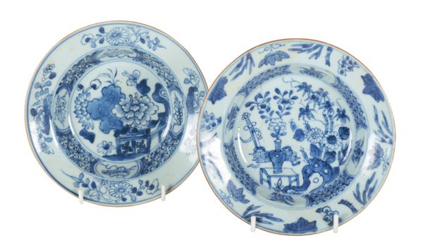 TWO SIMILAR 18TH CENTURY CHINESE BLUE & WHITE DISHES