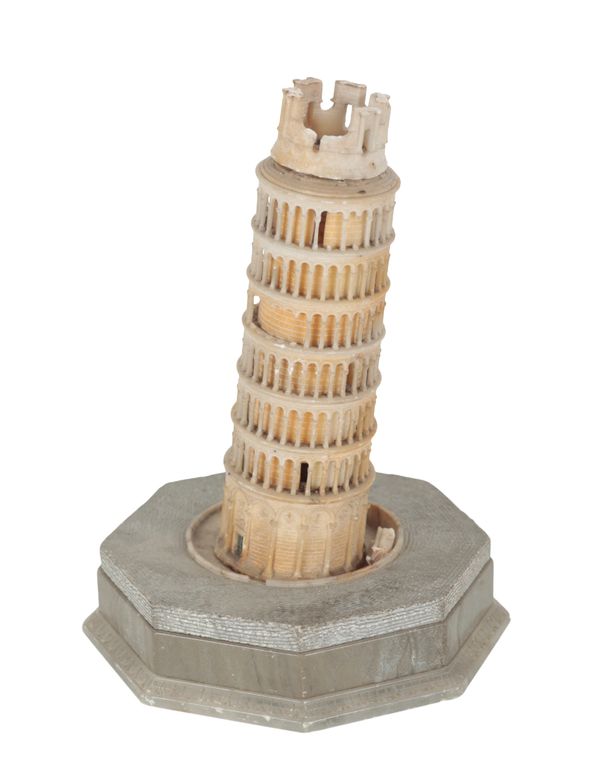 A CARVED ALABASTER MODEL OF THE LEANING TOWER OF PISA